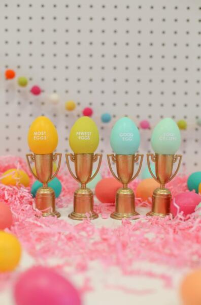 Pastel easter eggs on trophies